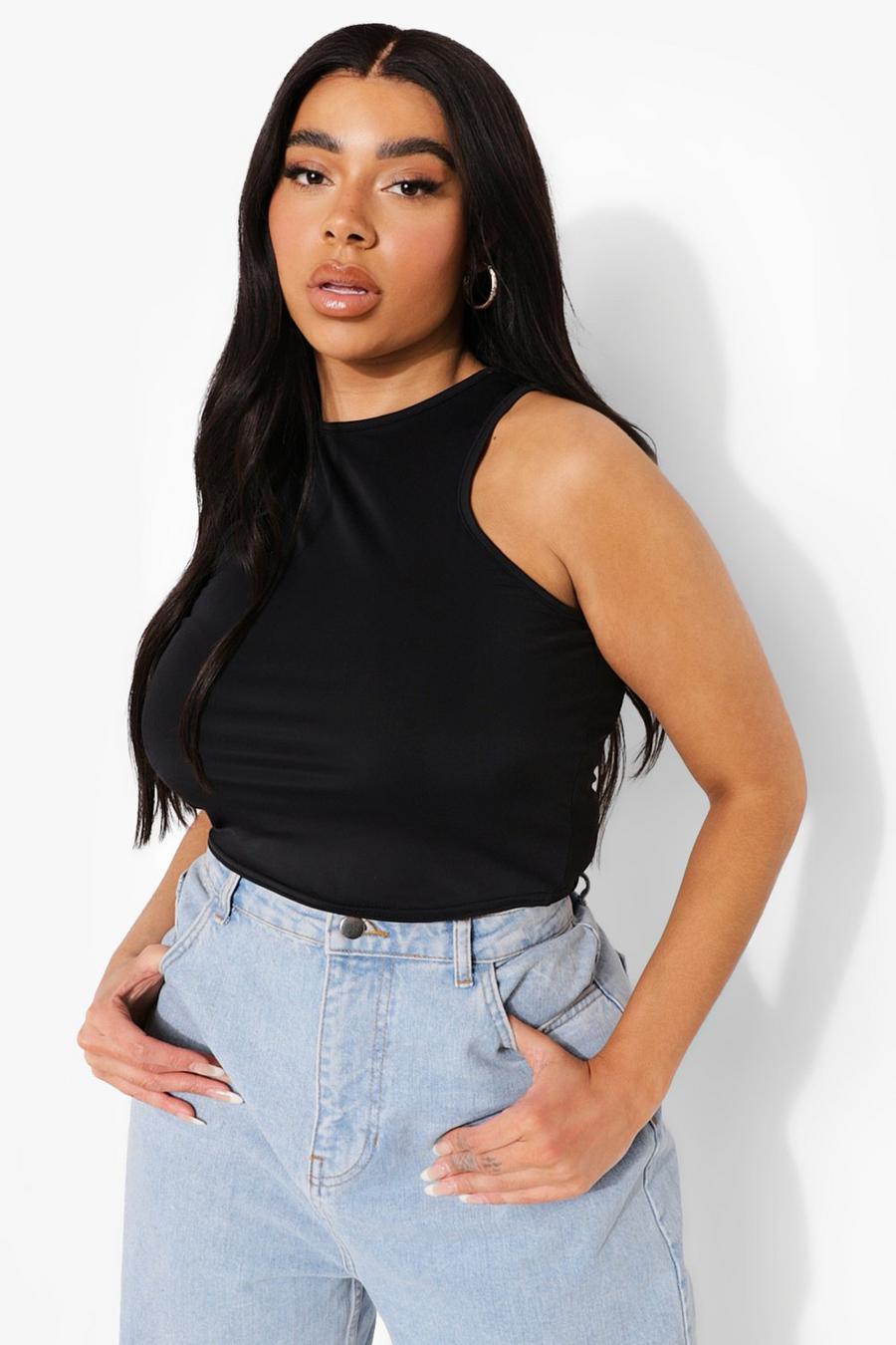 Black Plus Smoothing Fitted Racer Crop Top image number 1