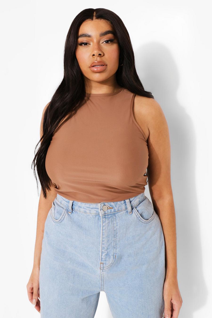 Chocolate Plus Smoothing Fitted Racer Crop Top image number 1