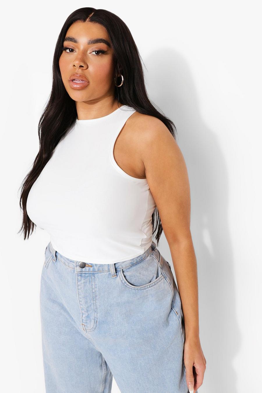 White Plus Smoothing Fitted Racer Crop Top image number 1