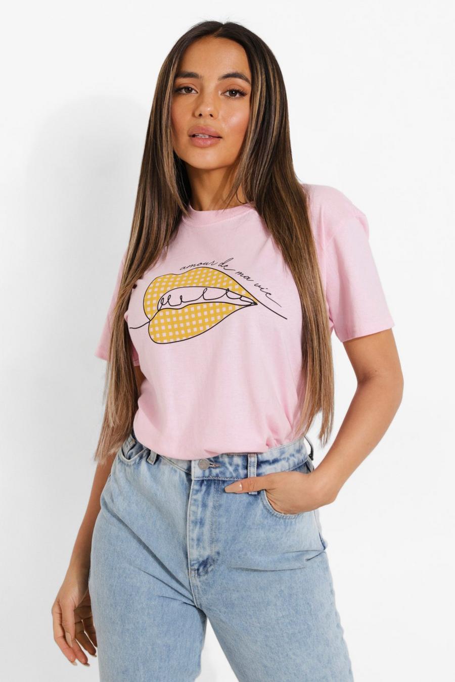 Pale pink Petite Gingham French Lips T-Shirt image number 1