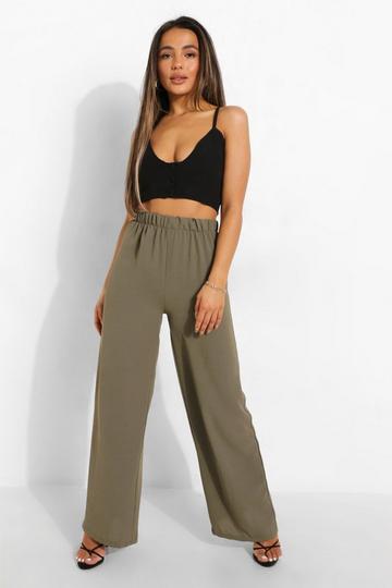 Petite Linen Look Wide Leg Pants khaki