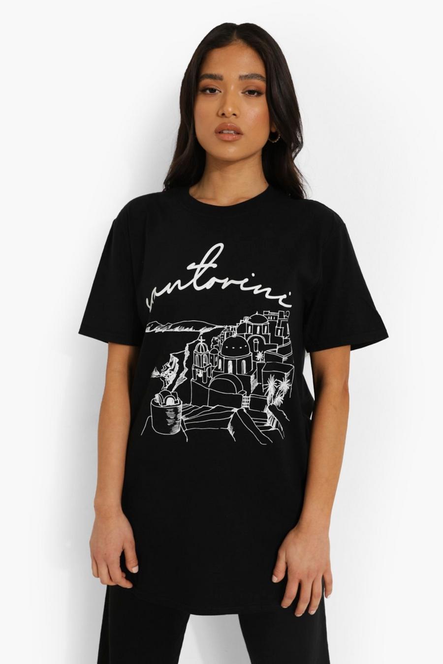 T-shirt Petite con scritta Santorini, Nero image number 1