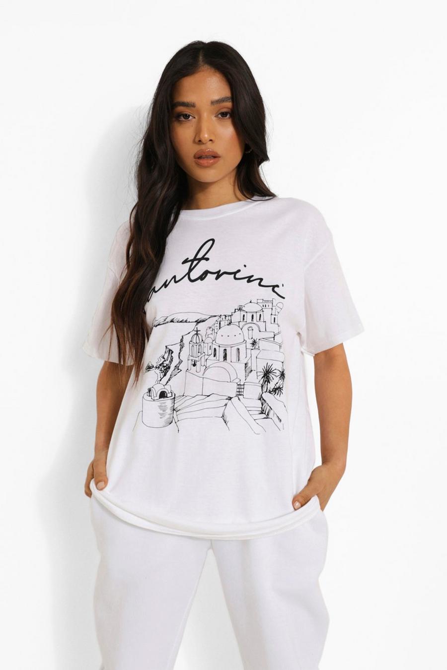 T-shirt Petite con scritta Santorini, Bianco image number 1