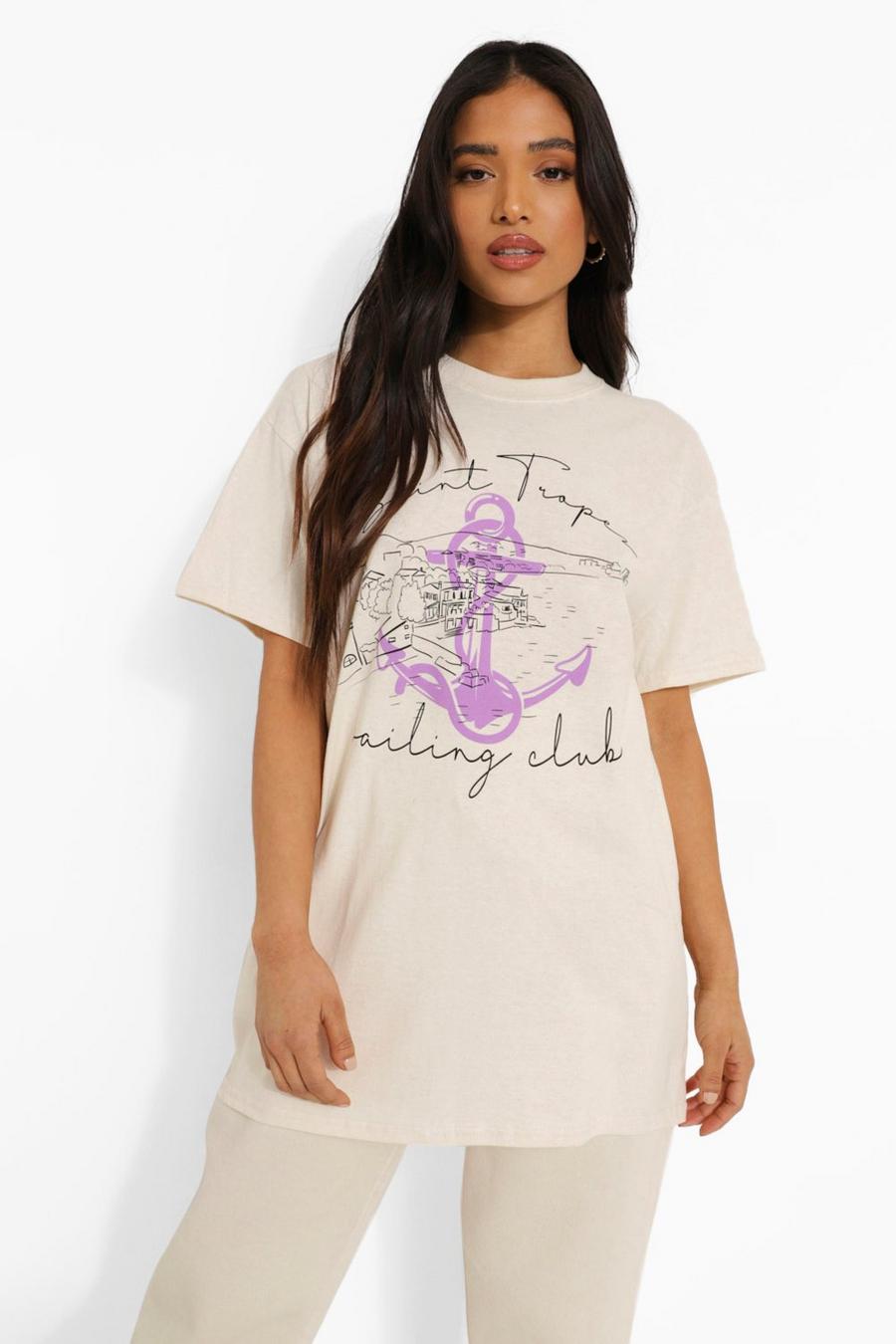 Stone Petite St Tropez Anchor Graphic T-Shirt image number 1