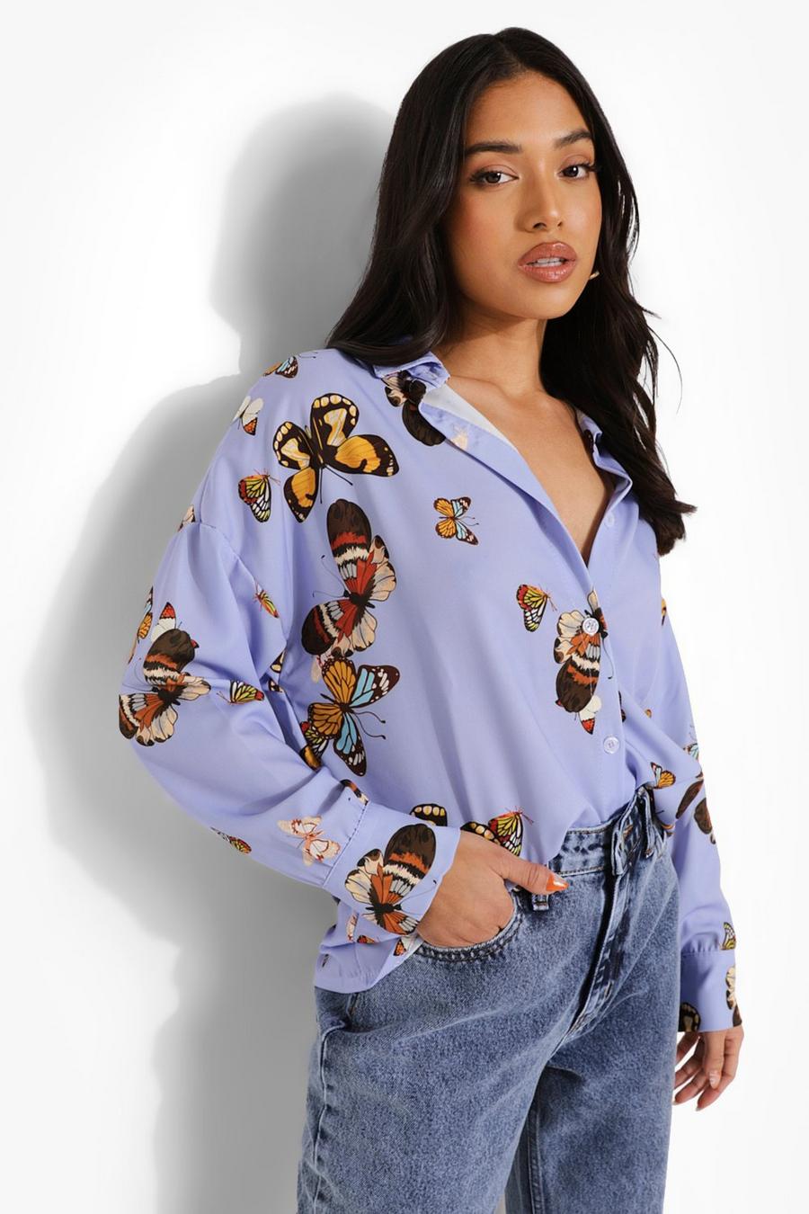 Cornflower Petite Butterfly Print Oversized Shirt image number 1