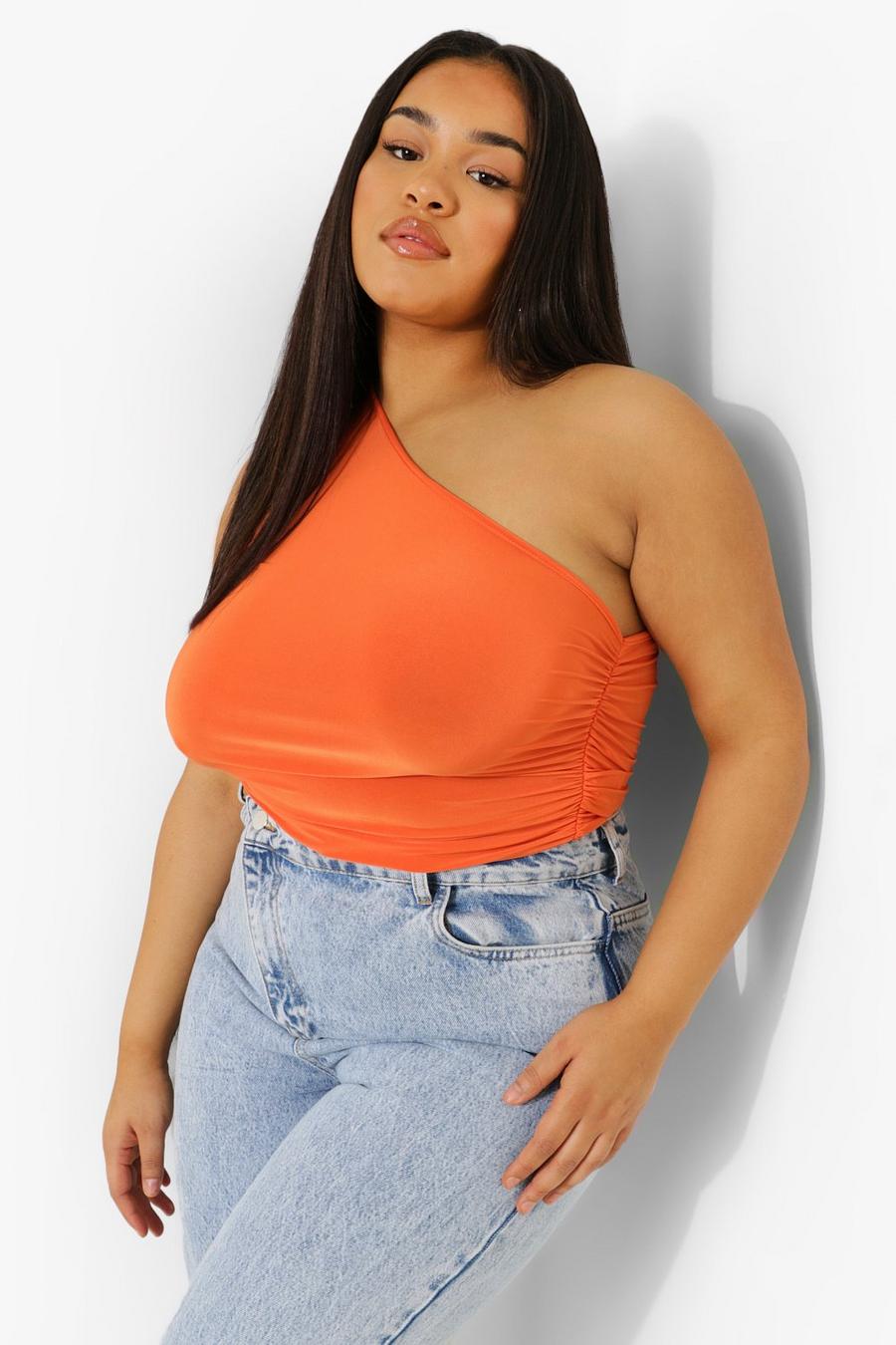 Orange Plus - One shoulder-topp med rynkade detaljer image number 1