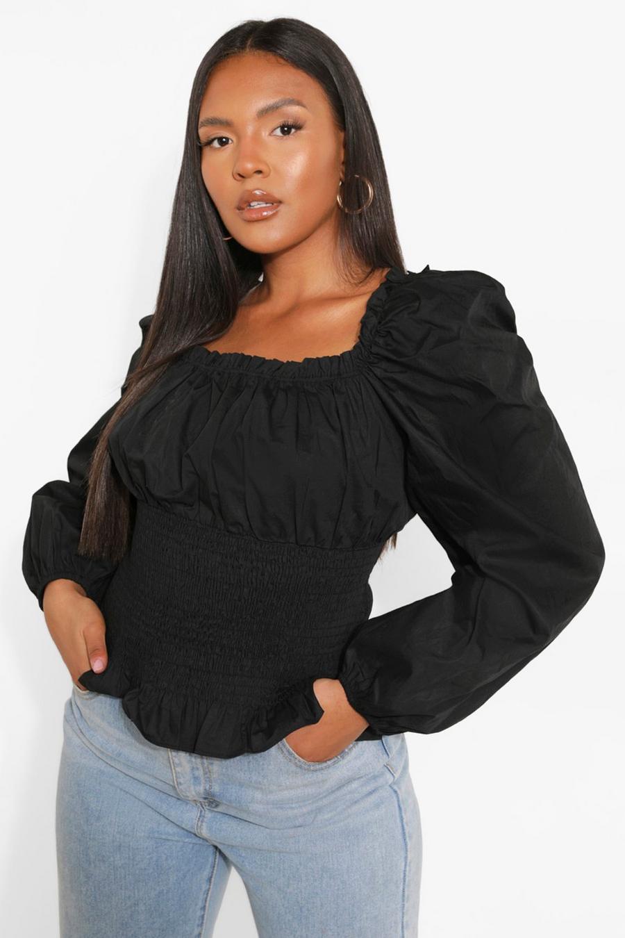Black Plus Cotton Puff Sleeve Square Neck Top image number 1