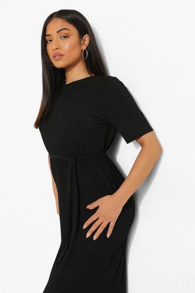boohoo black Petite Midi Belted T-shirt Dress