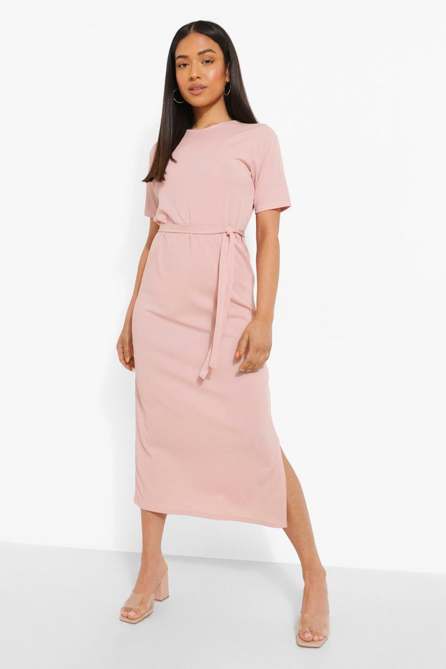 Petite Midi T-Shirt-Kleid mit Gürtel, Blush pink