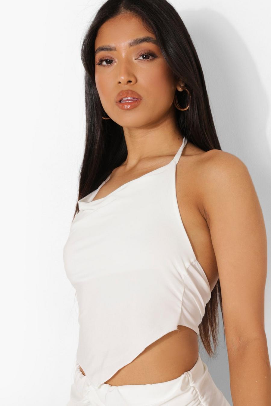 White Petite Cowl Neck Scarf Top image number 1