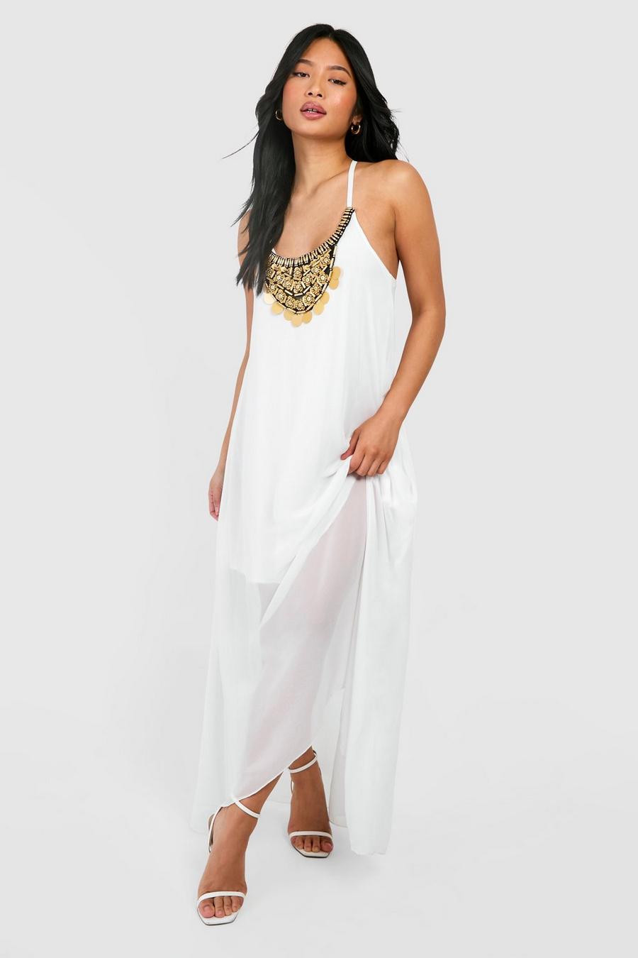 Ivory שמלת מקסי עם מכפלת זוויתית וחרוזים, פטיט image number 1