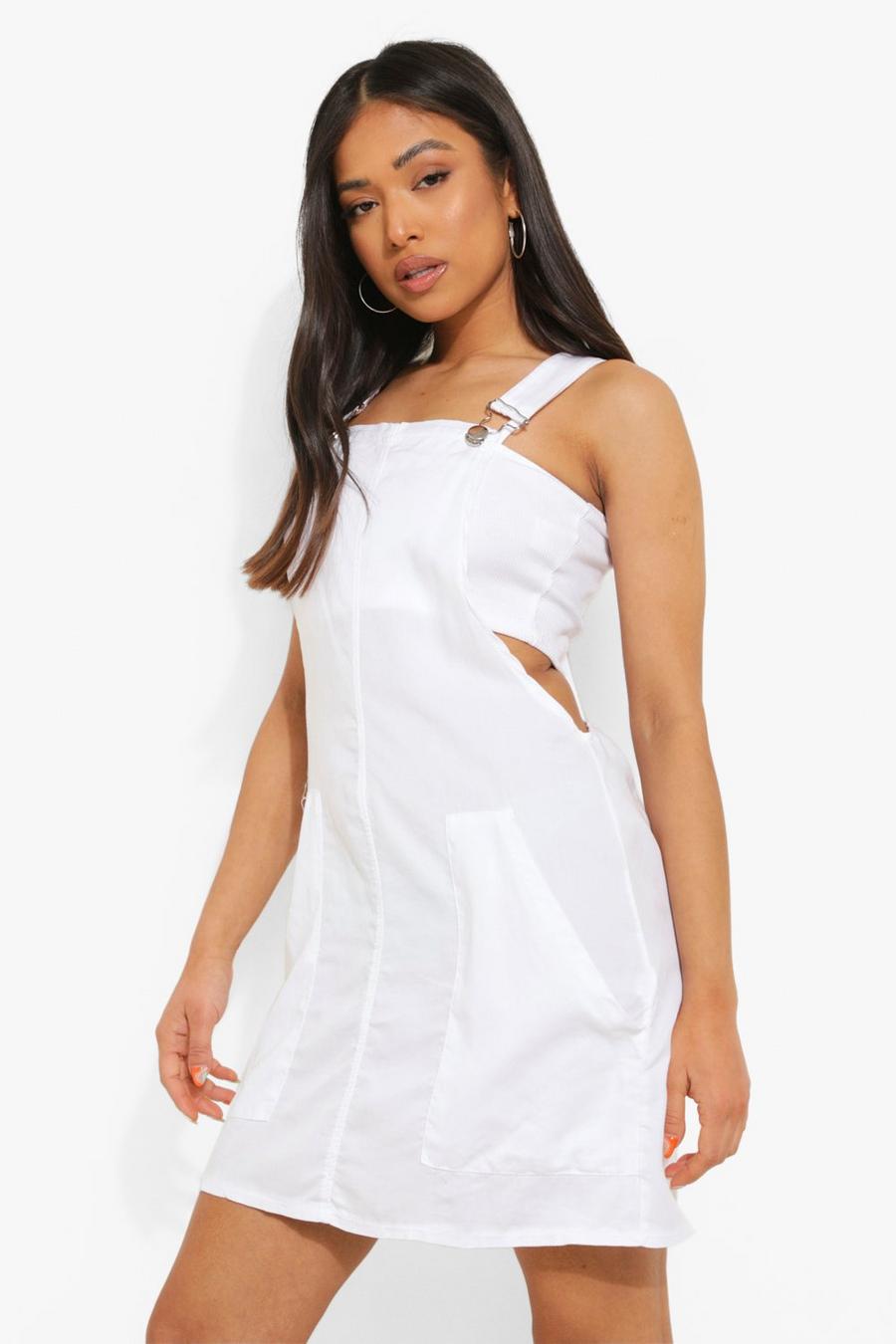 White Petite Chambray Dungaree Dress image number 1