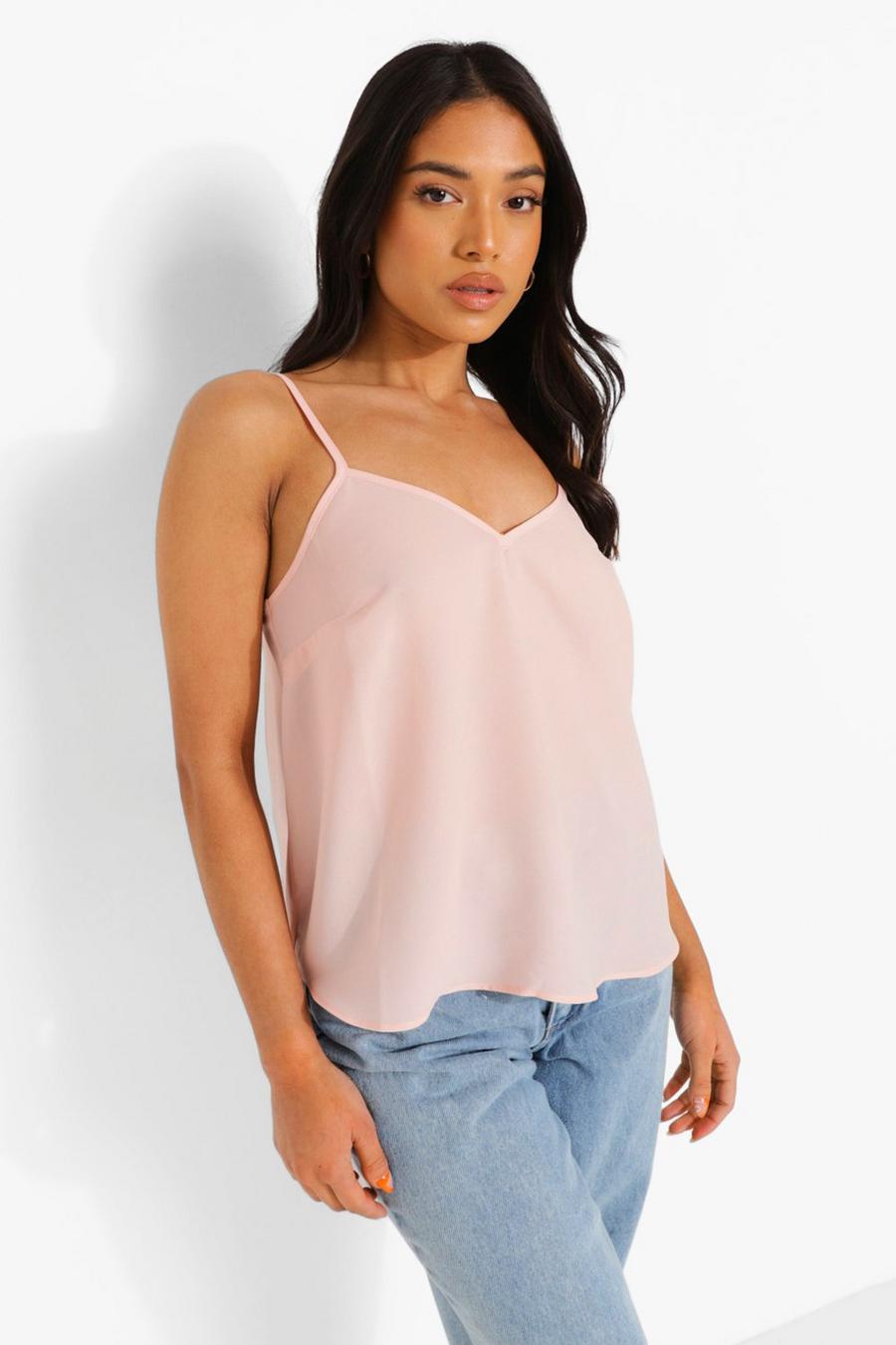 Pale pink Petite V Neck Woven Cami Top image number 1