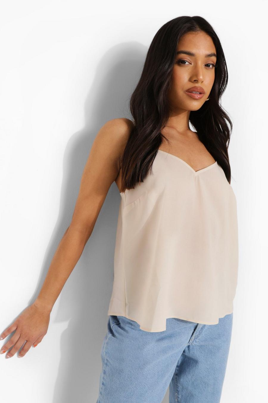 Sand Petite V Neck Woven Cami Top image number 1