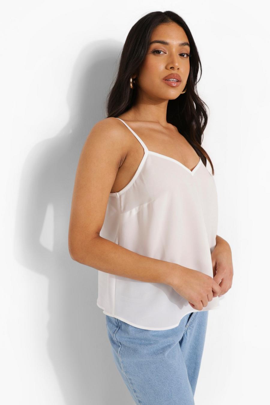 White Petite V Neck Woven Cami Top image number 1