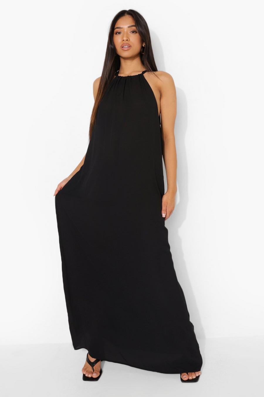 שחור שמלת מקסי ארוגה עם צווארון קולר, פטיט image number 1