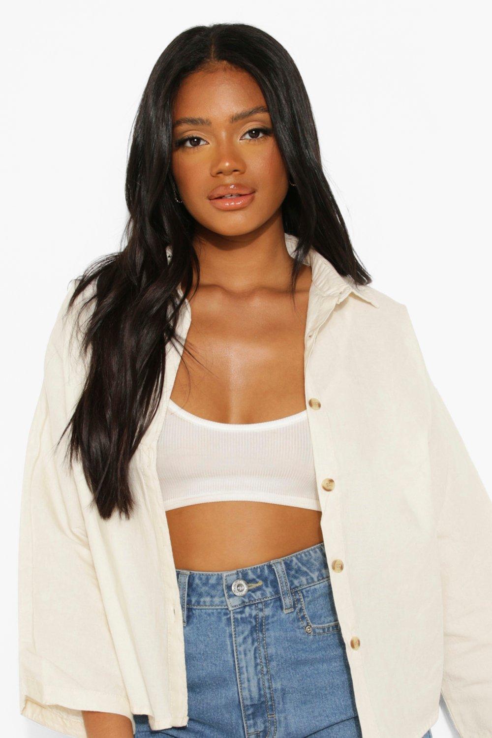 Cropped Oversized Denim Button-Down Shirt