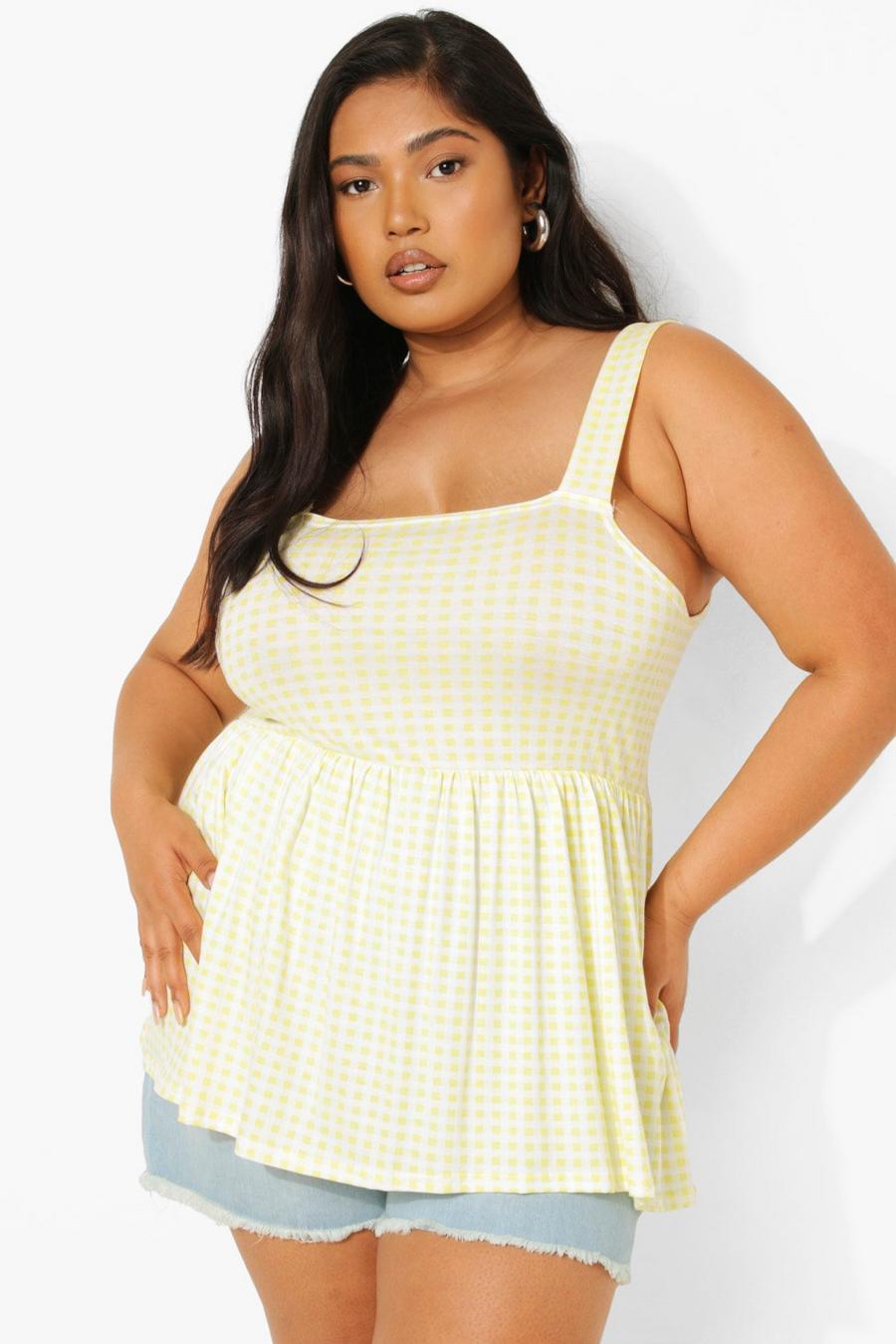 Yellow Plus Gingham Print Smock Camisole image number 1