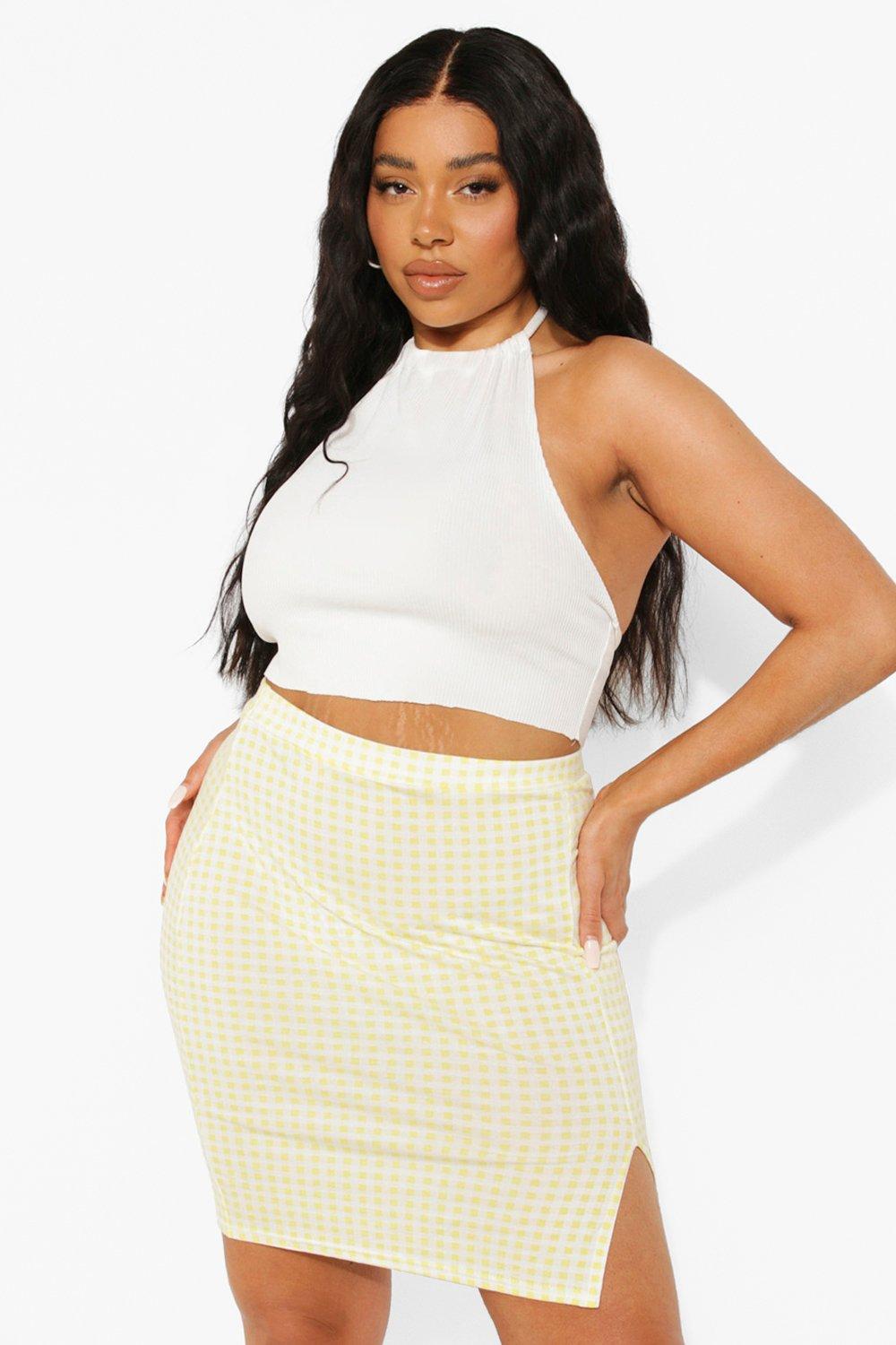 Women's Plus Gingham Print Front Split Mini Skirt | Boohoo UK