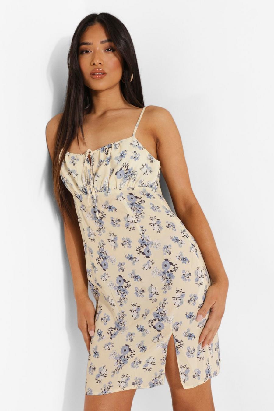 Ivory Petite Floral Ruched Cami Dress image number 1