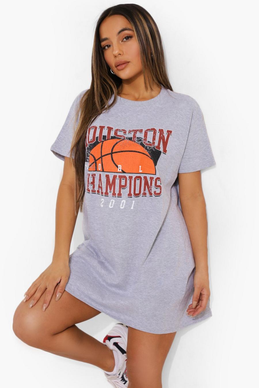 PETITE T-Shirt-Kleid mit Houston-Basketball-Print, Grau image number 1