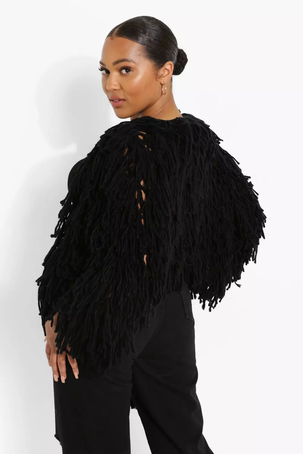 Long black shaggy cardigan hotsell