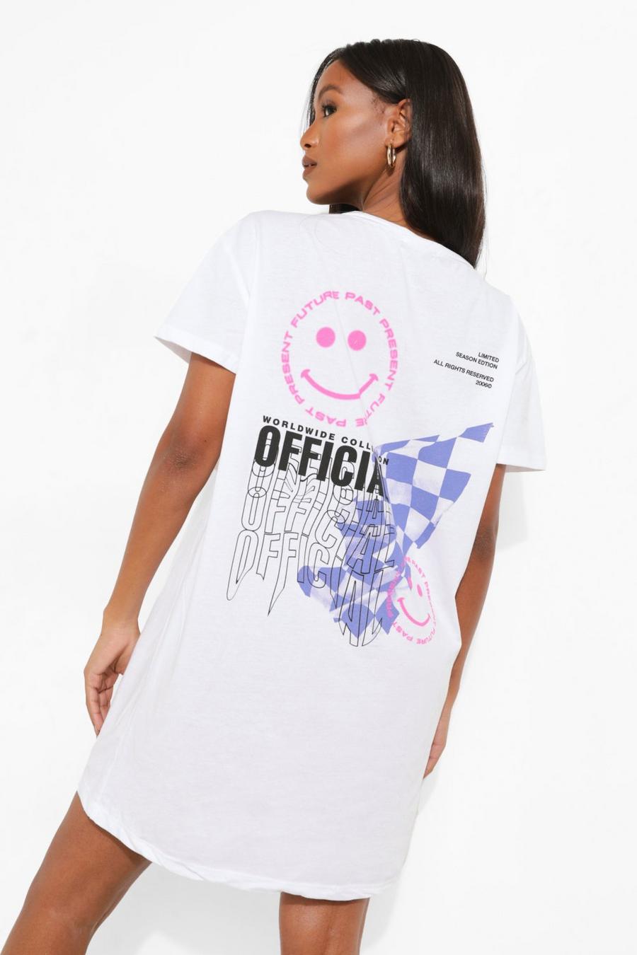 White Petite Happy Official Back Print T-Shirt Dress image number 1