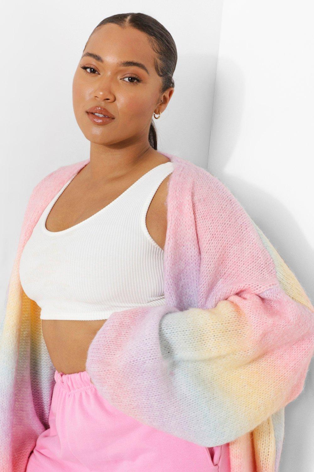 Plus Pastel Cable Knit Oversized Cardigan