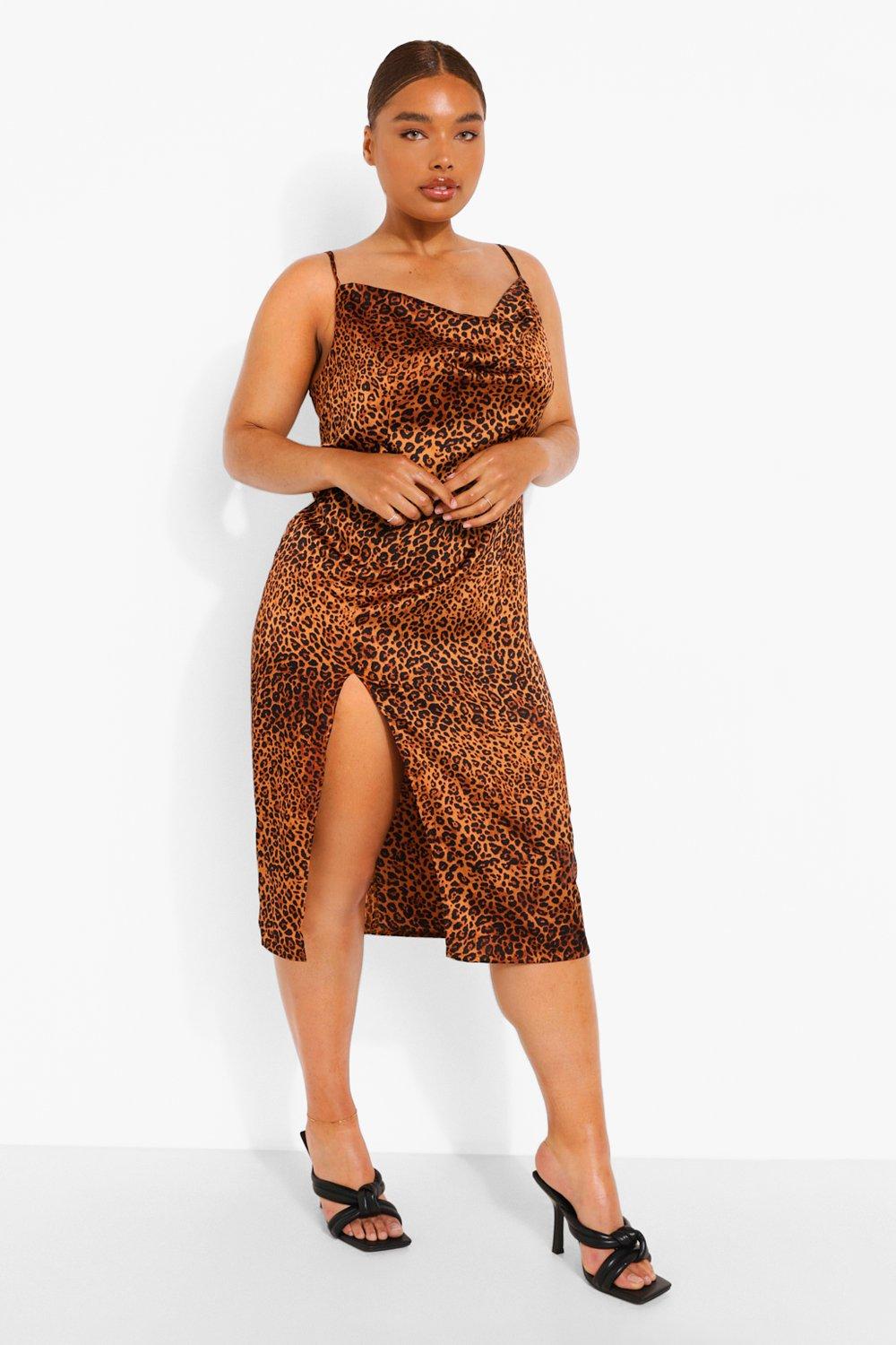 Plus size best sale leopard slip dress