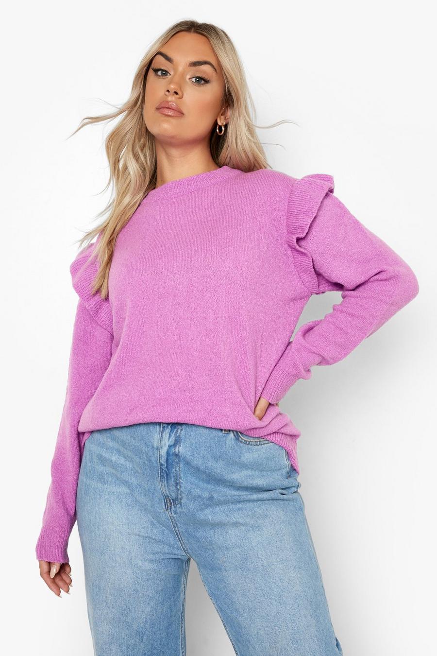Violet lila Plus - Stickad tröja med volangärm image number 1
