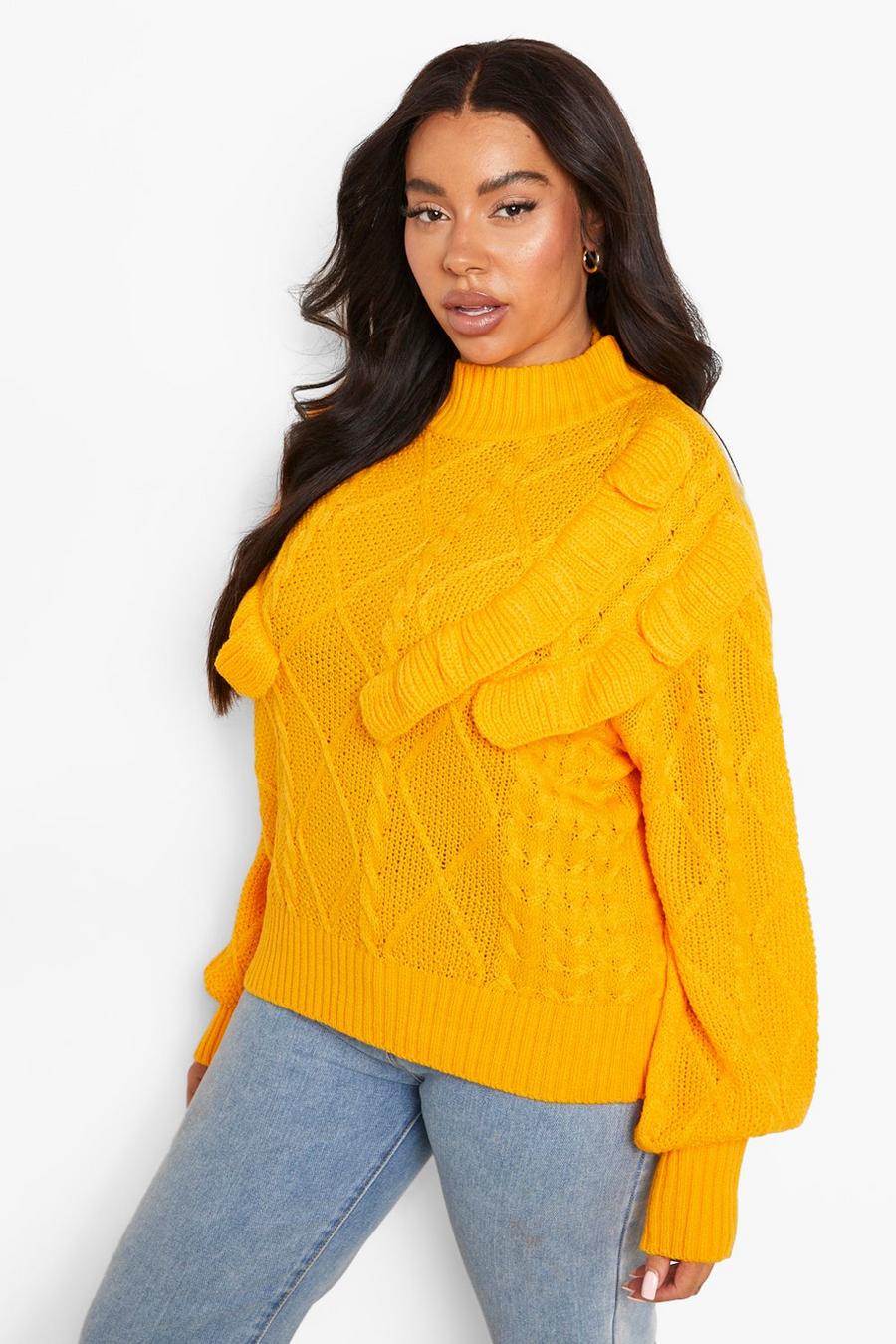 Amber Plus Ruffle Cable Knit Jumper image number 1