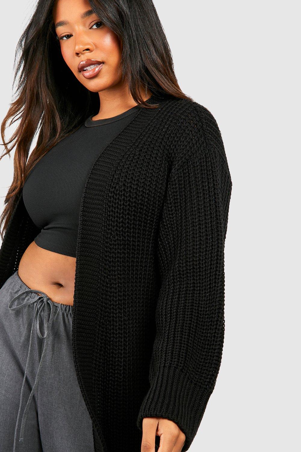 Long black 2024 chunky knit cardigan