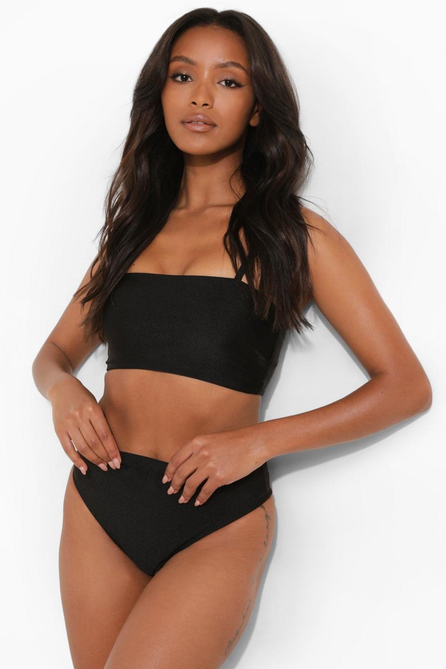 Petite - Bikini bandeau taille haute, Black image number 1