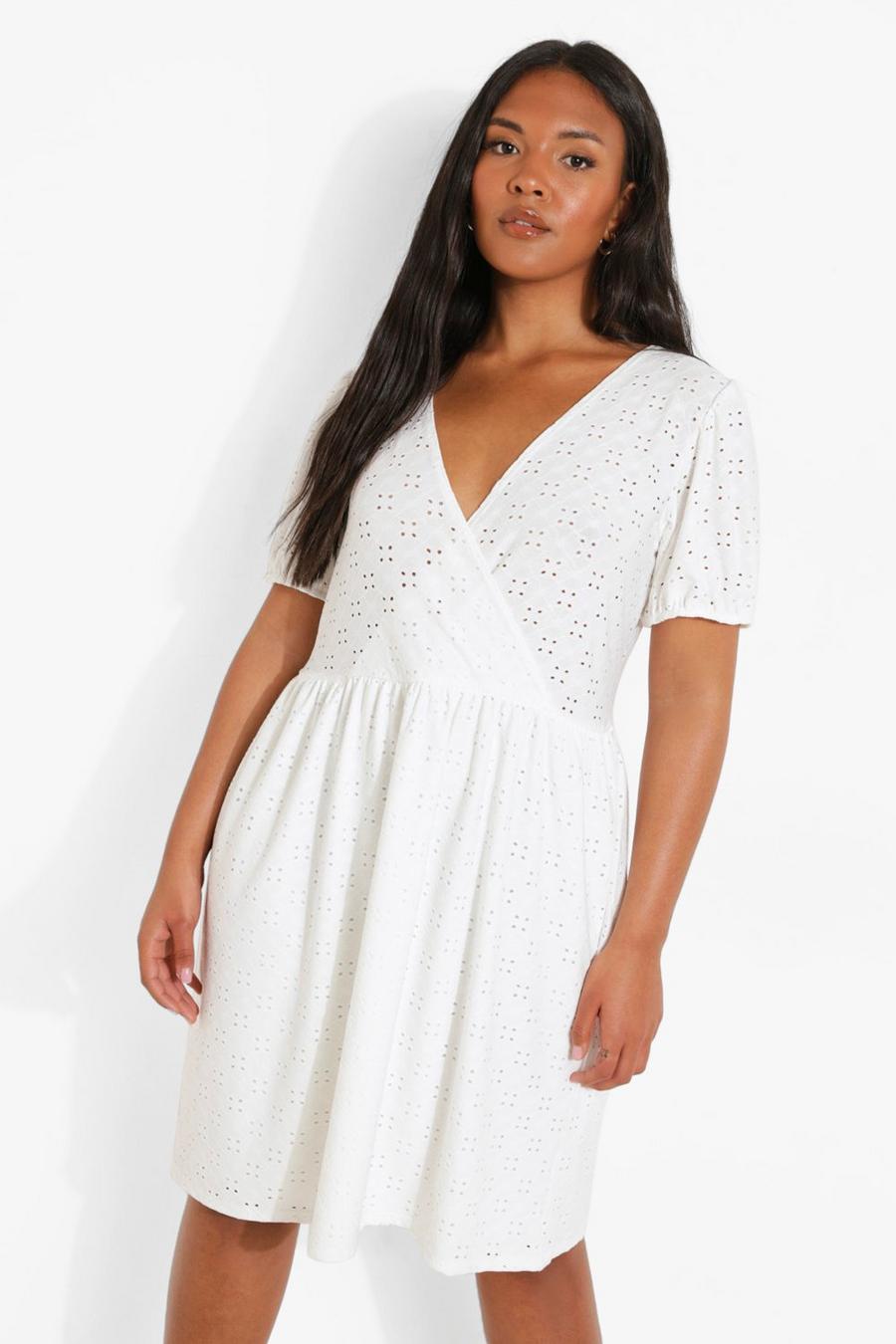 White Plus Jersey Broderie Wrap Skater Dress image number 1
