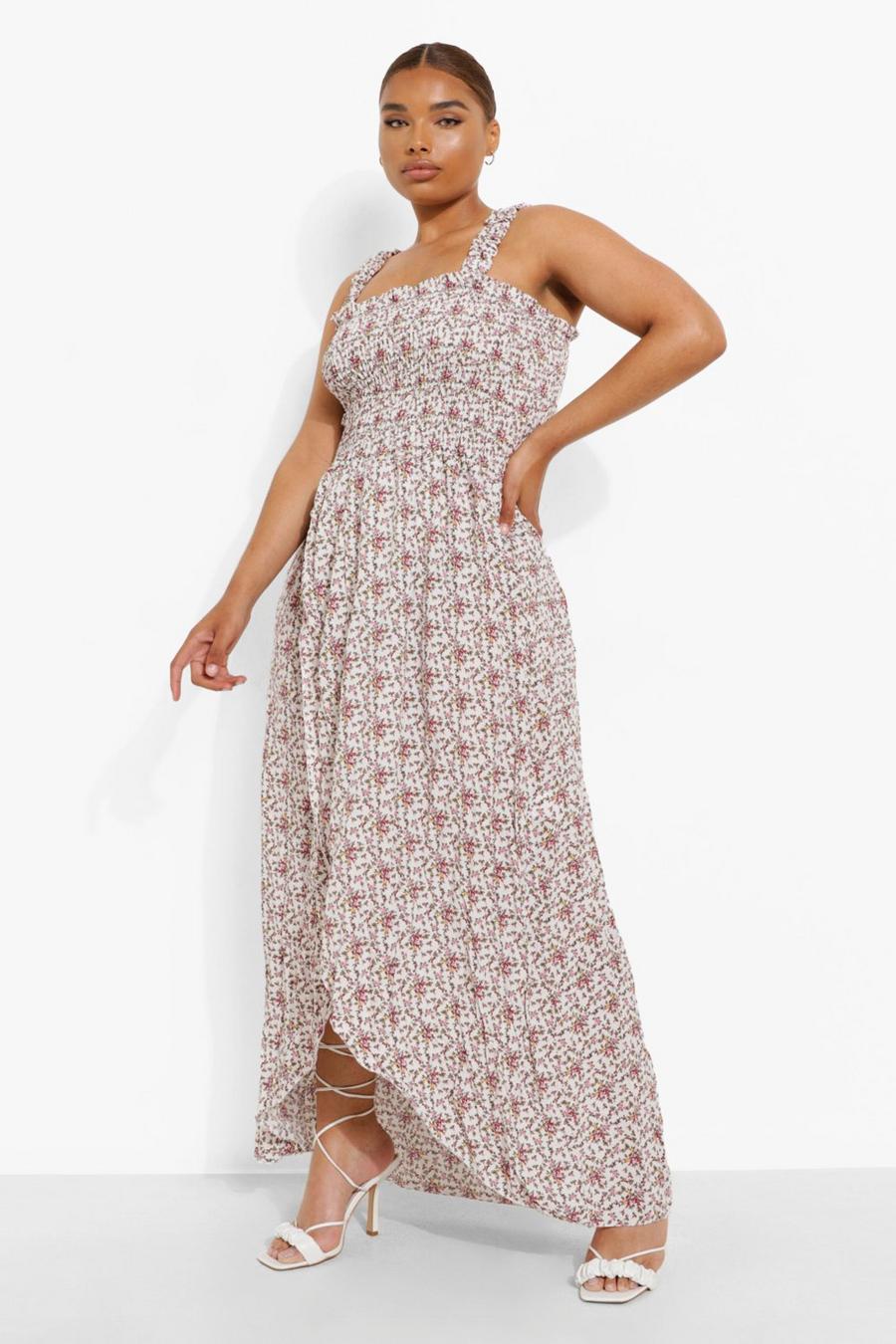 Ivory Plus Ditsy Floral Shirred Maxi Dress image number 1