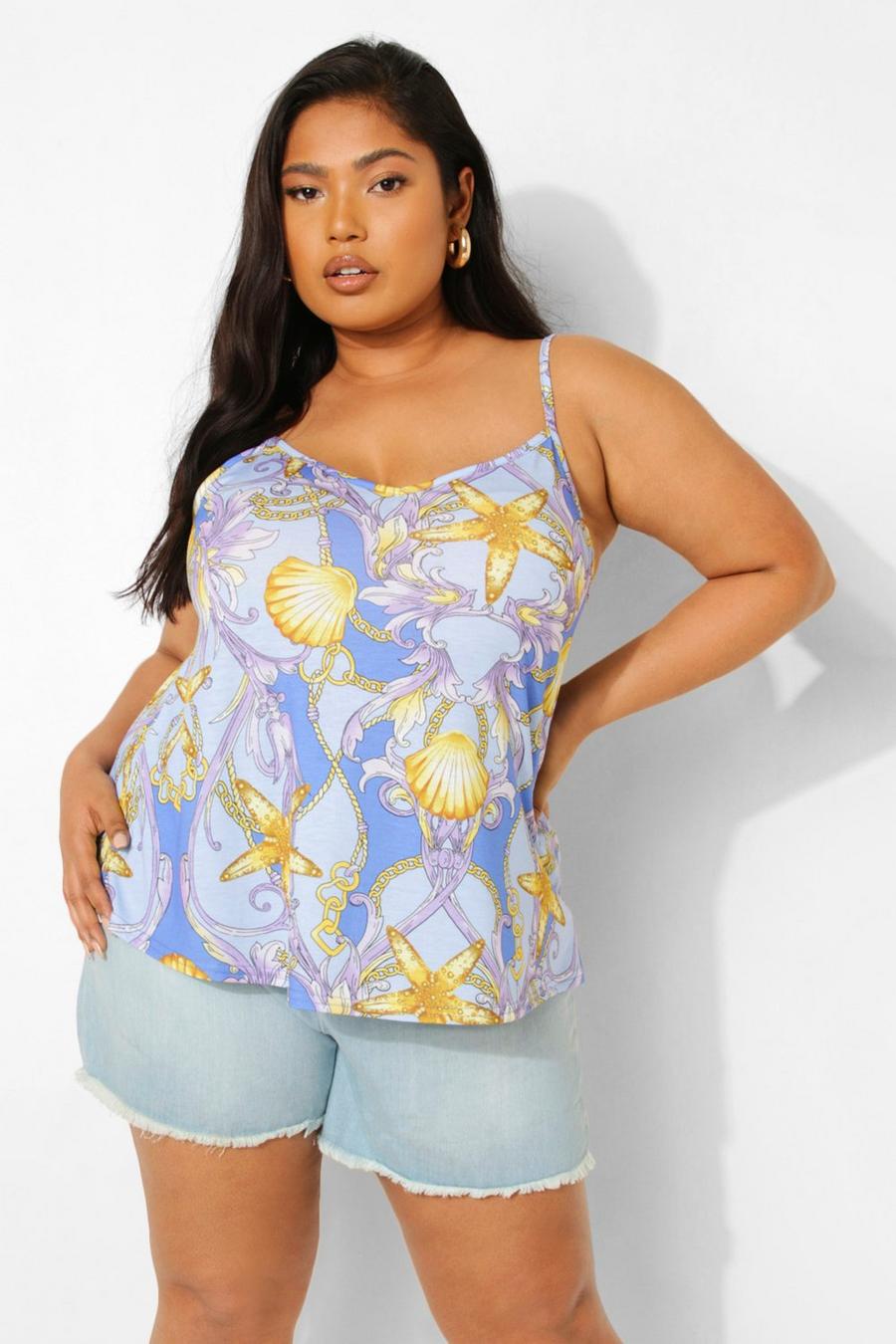 Blue Plus Shell Scarf Print Swing Cami Top image number 1