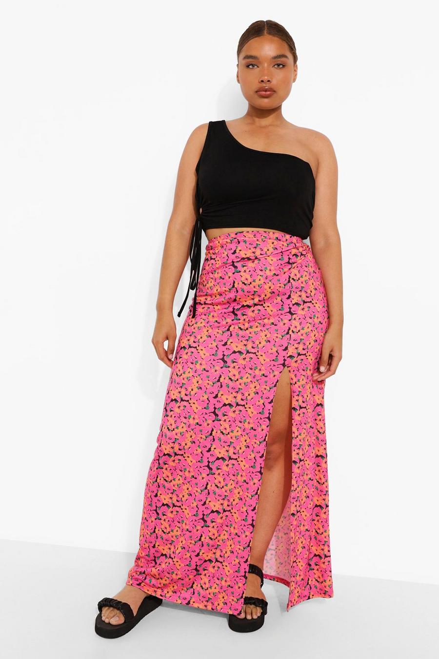 Pink Plus Floral Split Maxi Skirt image number 1