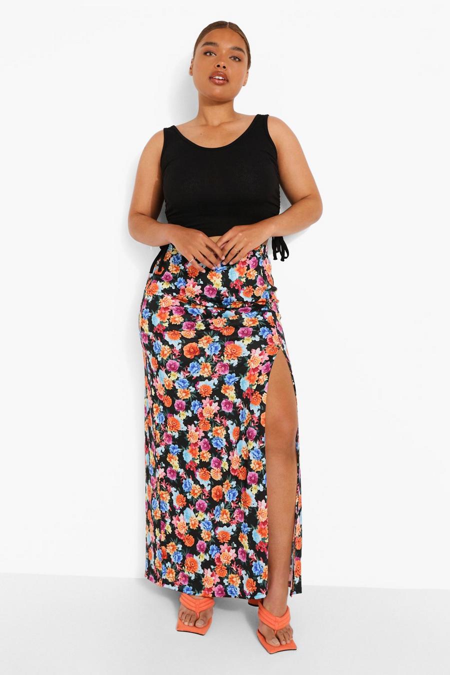 Multi Plus Floral Split Maxi Skirt image number 1