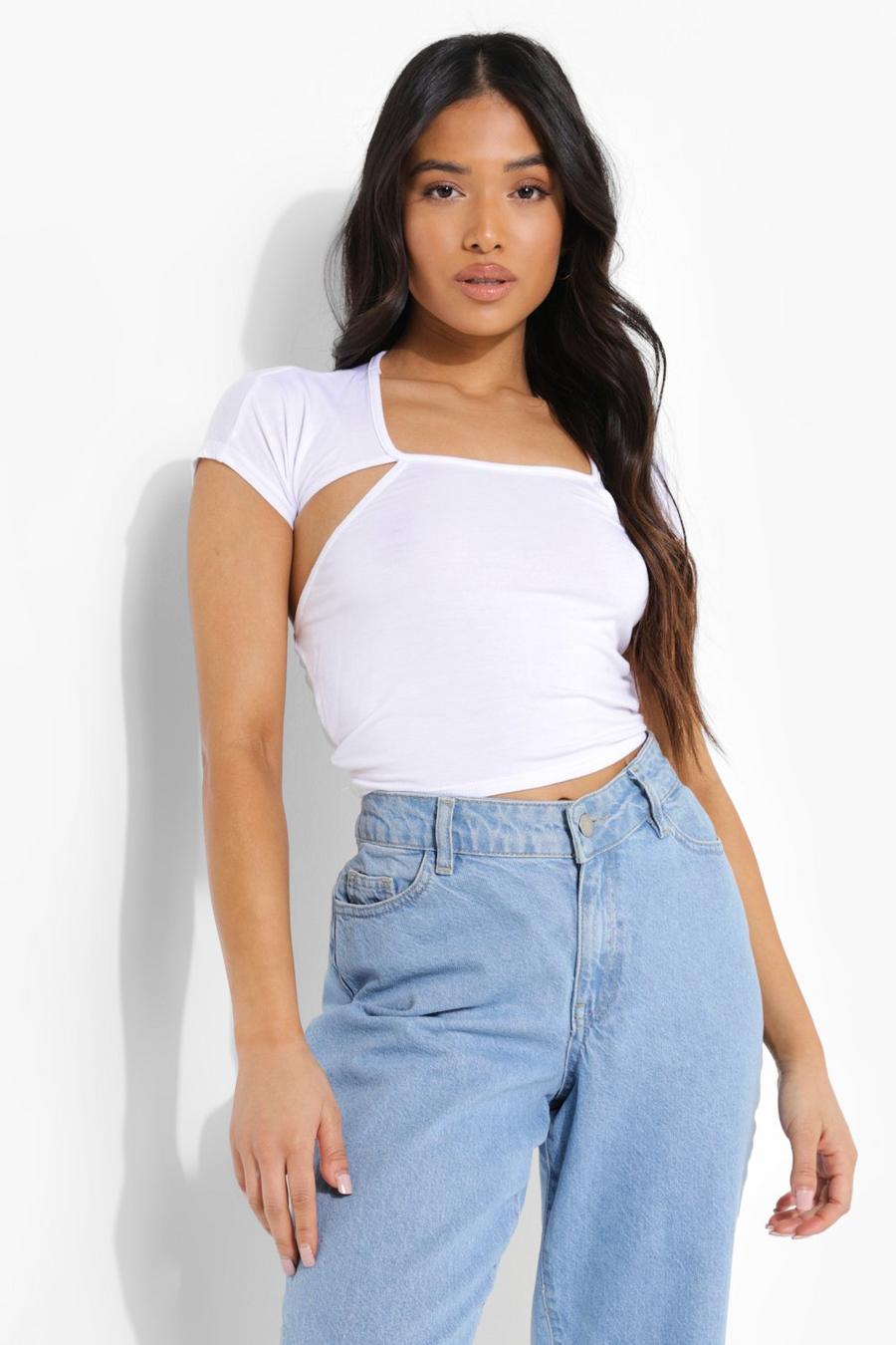 White Petite - Crop top med cut-outs och holkärm image number 1