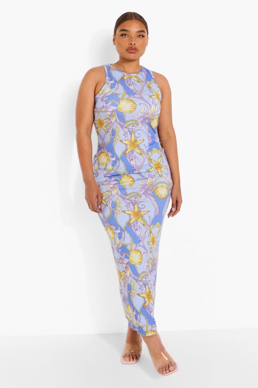 Blue Plus Shell Chain Print Maxi Dress image number 1