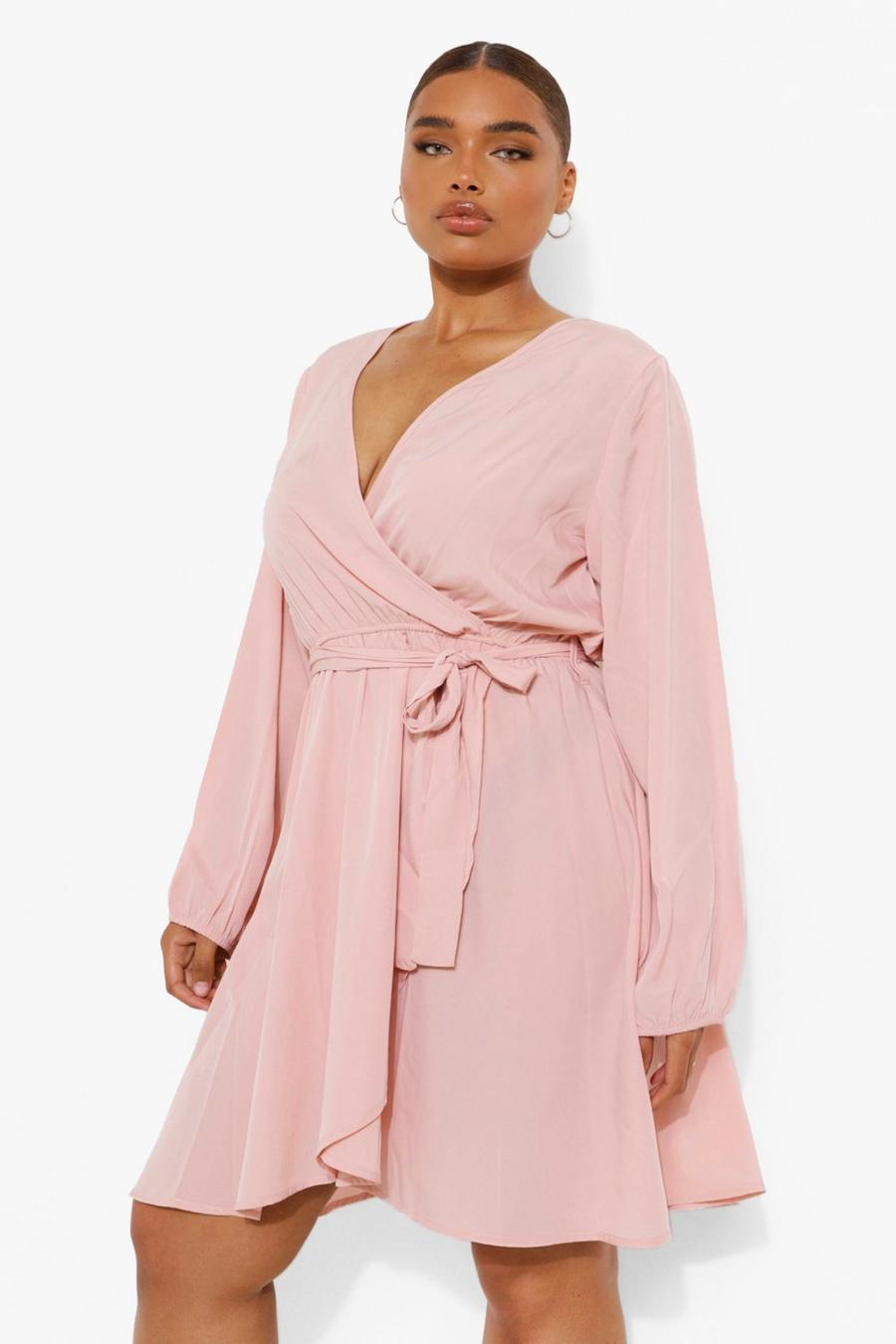 Rose Plus Wrap Front Frill Long Sleeve Dress image number 1