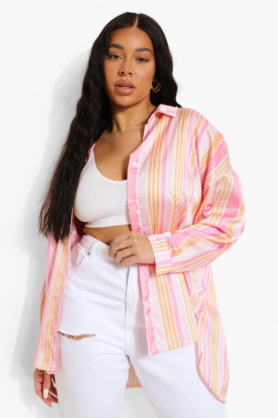 Pink Plus Stripe Oversized Shirt image number 1