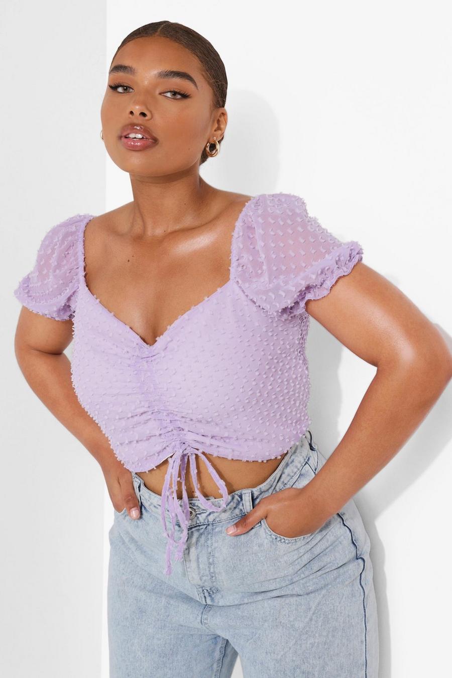 Lilac Plus Dobby Mesh Ruched Crop Top image number 1