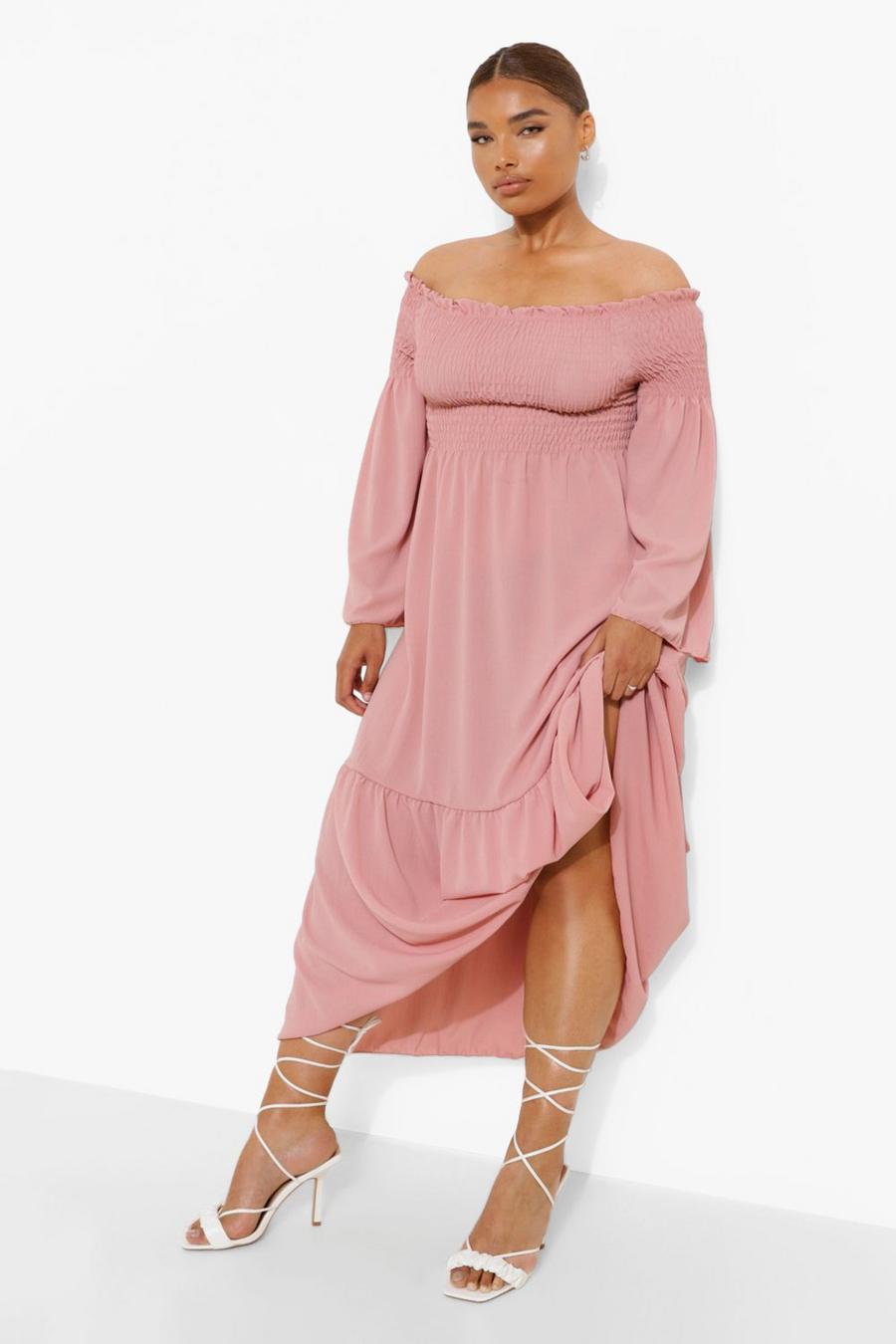 Blush Plus Shirred Bardot Maxi Dress image number 1