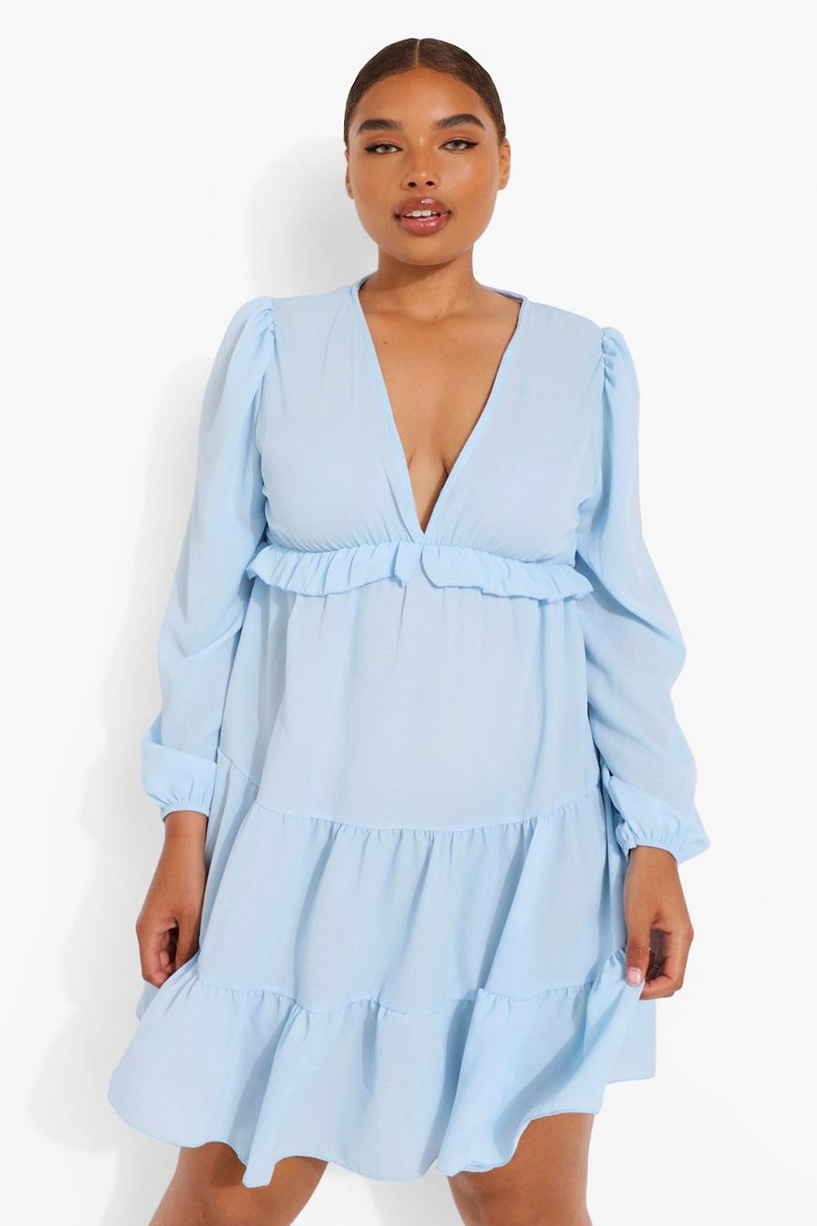Blue Plus Tiered Frill Smock Dress image number 1