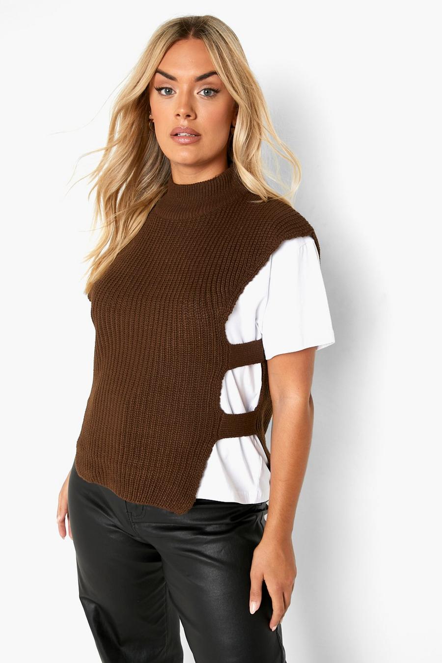 Chocolate marron Plus Knit High Neck Sweater Vest