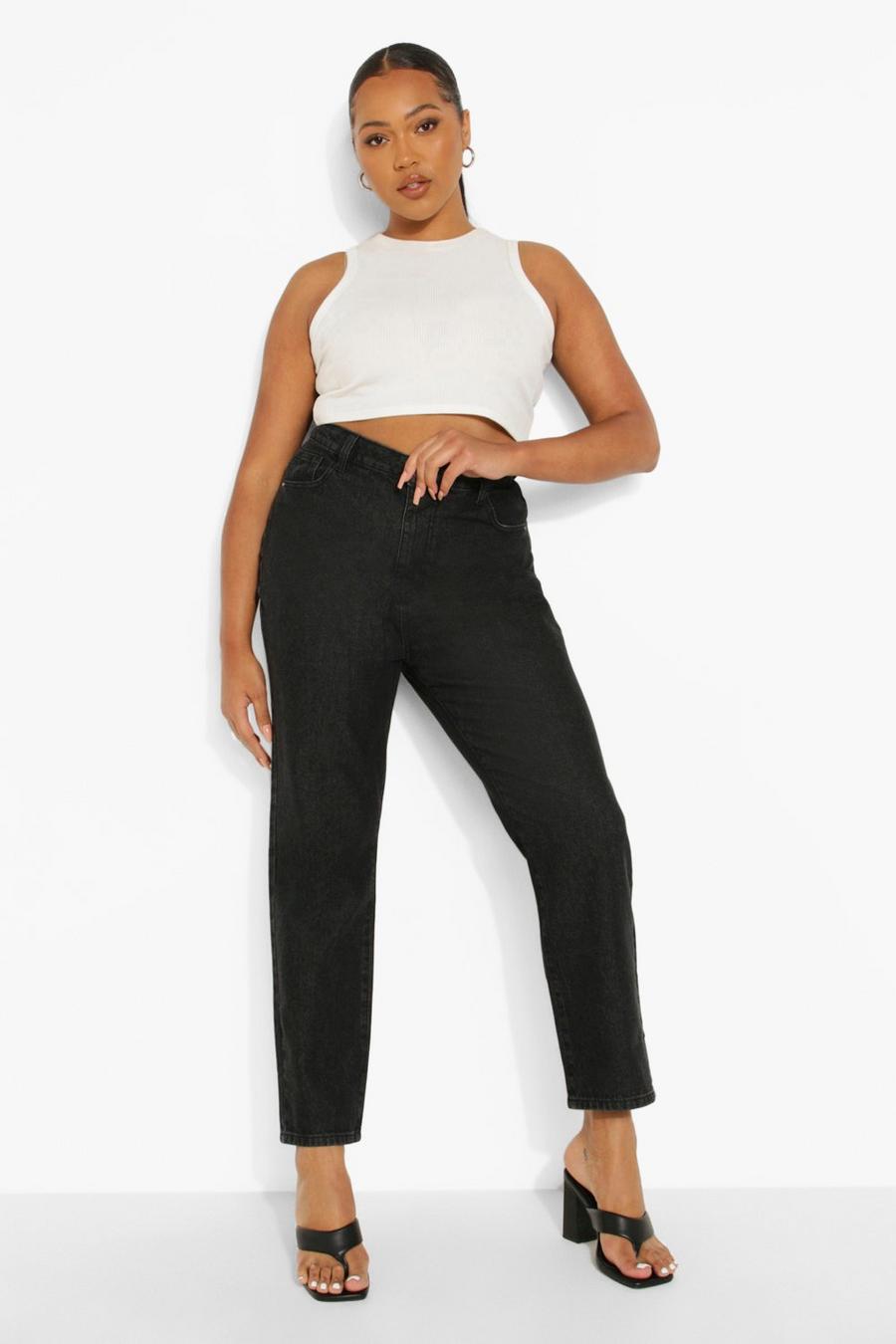 Washed black Plus High Rise Mom Jeans image number 1