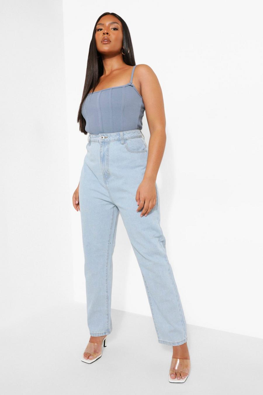 Plus High Rise Mom Jeans, Light blue image number 1