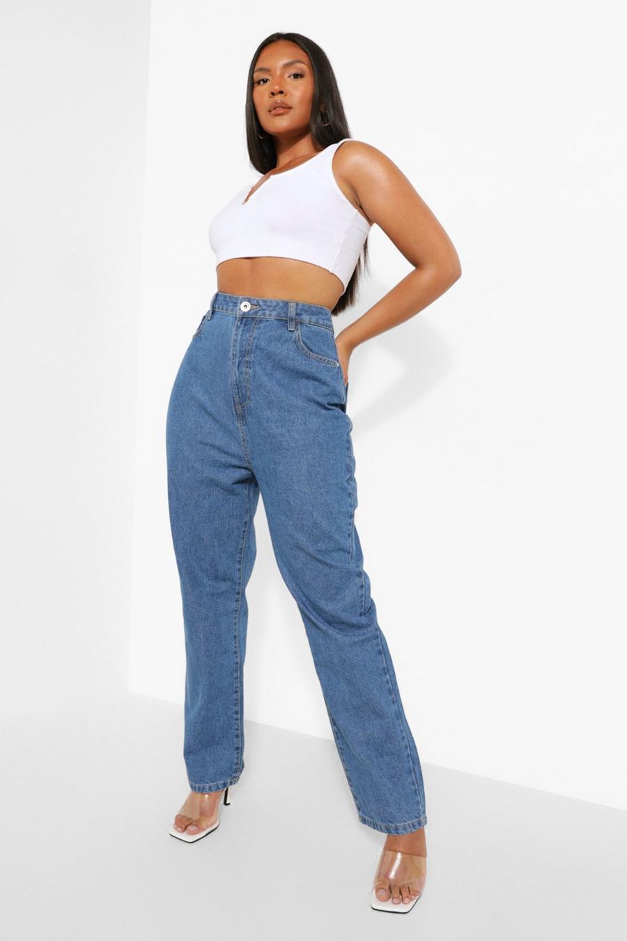Mid blue Plus High Rise Mom Jeans image number 1