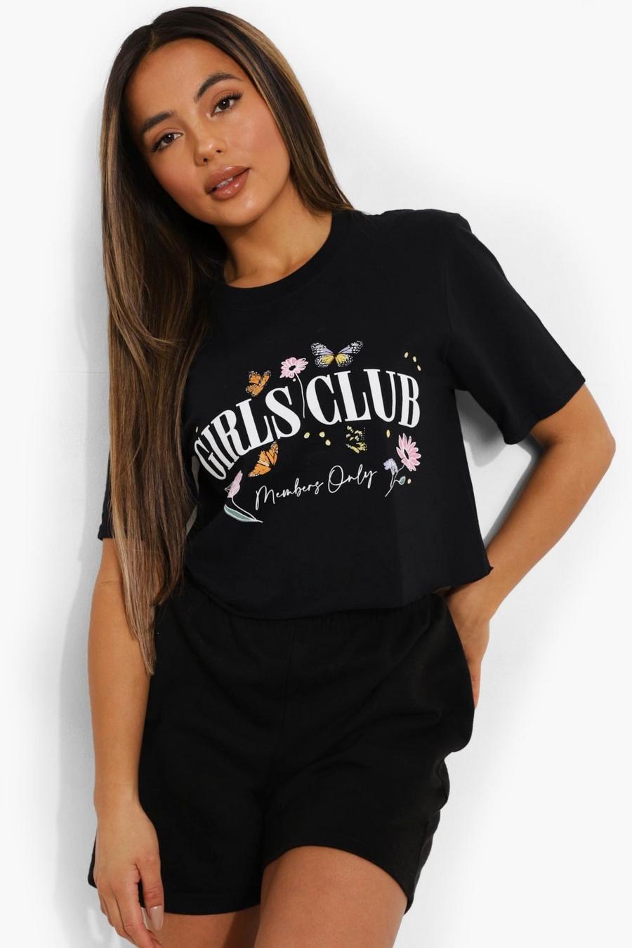 Camiseta corta con eslogan Girls Club Petite, Negro image number 1